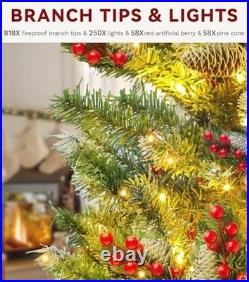 DWVO 6ft Pre-lit Christmas Tree, Pre-Decorated Artificial Christmas Trees for Ho
