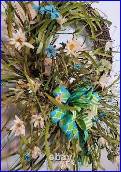 Daisy & Wild Flower Wreath, White Daisy Grapevine Wreath Spring Farmhouse Floral