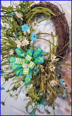 Daisy & Wild Flower Wreath, White Daisy Grapevine Wreath Spring Farmhouse Floral