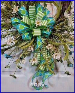 Daisy & Wild Flower Wreath, White Daisy Grapevine Wreath Spring Farmhouse Floral