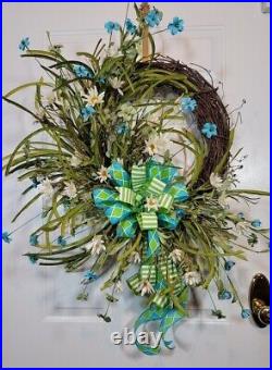 Daisy & Wild Flower Wreath, White Daisy Grapevine Wreath Spring Farmhouse Floral