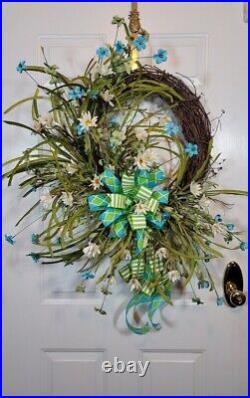 Daisy & Wild Flower Wreath, White Daisy Grapevine Wreath Spring Farmhouse Floral