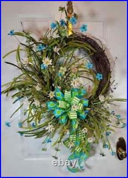 Daisy & Wild Flower Wreath, White Daisy Grapevine Wreath Spring Farmhouse Floral