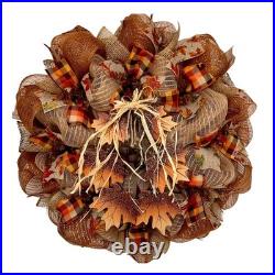 Dangling Maple Leaves Fall Wreath Handmade Deco Mesh