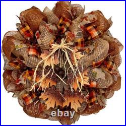 Dangling Maple Leaves Fall Wreath Handmade Deco Mesh