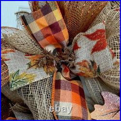 Dangling Maple Leaves Fall Wreath Handmade Deco Mesh