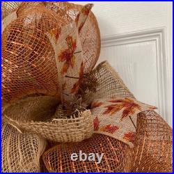 Dangling Maple Leaves Fall Wreath Handmade Deco Mesh