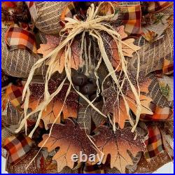 Dangling Maple Leaves Fall Wreath Handmade Deco Mesh