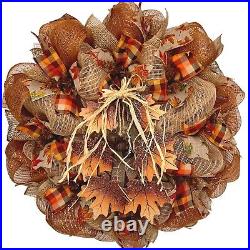 Dangling Maple Leaves Handmade Fall Wreath Handmade Deco Mesh