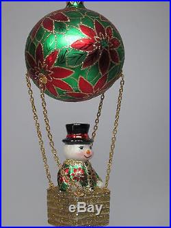 David Strand Hot Air Balloon Poinsetta Snowman Red Green K Adler Xmas Ornament