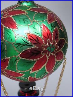 David Strand Hot Air Balloon Poinsetta Snowman Red Green K Adler Xmas Ornament