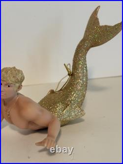 December Diamonds Pearl Diver Merman with Shell & Pearl Christmas Ornament