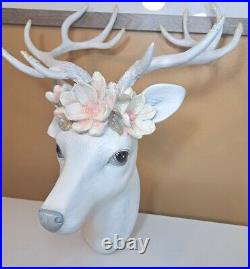 December Diamonds White Deer Head Mount with Magnolia Decor Christmas Holiday