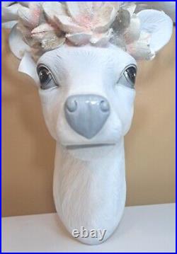 December Diamonds White Deer Head Mount with Magnolia Decor Christmas Holiday