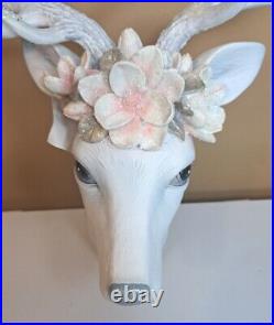 December Diamonds White Deer Head Mount with Magnolia Decor Christmas Holiday