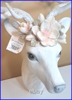December Diamonds White Deer Head Mount with Magnolia Decor Christmas Holiday