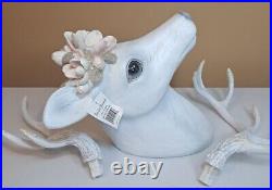 December Diamonds White Deer Head Mount with Magnolia Decor Christmas Holiday