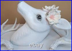 December Diamonds White Deer Head Mount with Magnolia Decor Christmas Holiday