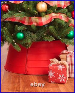 Decorative Galvanized Metal Christmas Tree Collar Skirt Ring Cover Holiday Decor