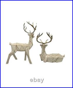 Deer Figurine Pair Geometric Design Christmas Holiday Decor