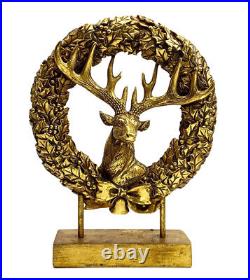 Deer / Stag Head in golden Wreath on Base Vintage Christmas? Cabin Decor