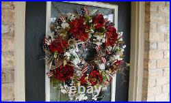 Deluxe Americana 4th of July Floral Patriotic Front Door Wreath Home Decoration