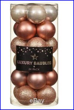 Deluxe Luxury CHRISTMAS BAUBLES 24pk 40 mm Stunning COPPER ROSE GOLD XMAS DECOR