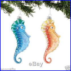 Dept 56 Christmas Minnowz Glass Seahorse Ornament Set/2 New