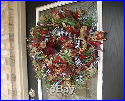 Designer Twist on Traditional Christmas Decor Winter Deco Mesh Front Door Wreath