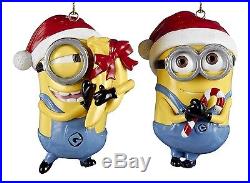 Despicable Me Minions Dave Carl Santa Hats Christmas Holiday Ornaments Set of 2