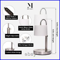 Dimmable Glass Candle Warmer Lamp with Timer White Lampshade, Brushed Nickel