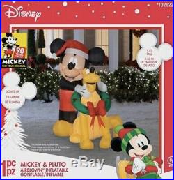 Disney Airblown Inflatable 5 FT Mickey Mouse & Pluto Santa Hat Christmas Wreath