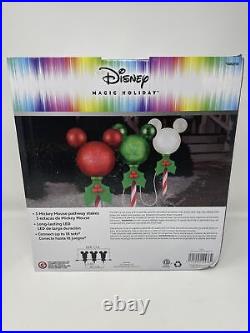 Disney Christmas Mickey Mouse Ears Light Up Pathway Stake Lights Set Of 3 NEW
