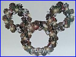 Disney Holiday Magic Mickey Mouse LED Lighted Wreath Christmas 2 Foot pinecones