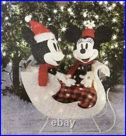 Disney Magic Holiday Mickey & Minnie Lighted Sleigh Tinsel Sculpture 34-inches