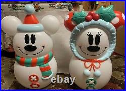Disney Mickey And Minnie Mouse Christmas Snowman Lighted Blow Molds 23′