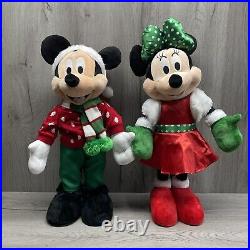 Disney Mickey and Minnie Mouse Christmas Porch Greeters Plush Near Mint Rare