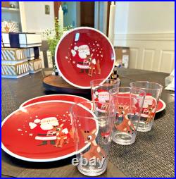 Disney Pottery Barn Rudolph holiday Christmas Santa PLATE + CUP party Kid SET 8h