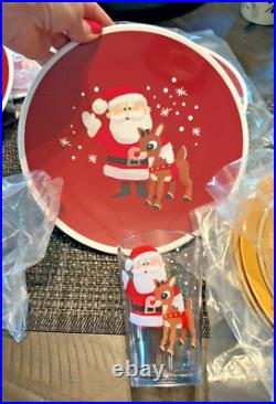 Disney Pottery Barn Rudolph holiday Christmas Santa PLATE + CUP party Kid SET 8h