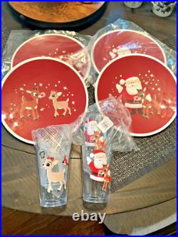 Disney Pottery Barn Rudolph holiday Christmas Santa PLATE +Cup party Kid SET 8 z Disney Pottery Barn Rudolph holiday Christmas Santa PLATE +Cup party Kid SET 8 z
