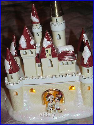 Disney Village Light Up Victorian Castle with Mickey and Minnie RARE