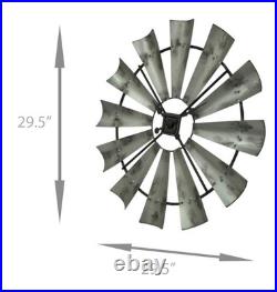 Distressed Grey Rustic 30 Inch Metal Windmill Wall Clock