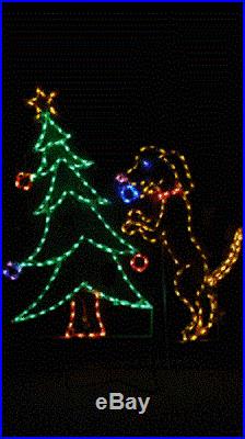 Dog Decorating Christmas Tree Outdoor LED Lighted Decoration Steel Wireframe