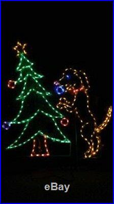 Dog Decorating Christmas Tree Outdoor LED Lighted Decoration Steel Wireframe