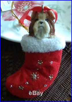 Dog Ornament Shih Tsu Pup in Stocking Christmas Tree Ornament