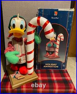 Donald Duck Elf Animated with Tools & Candy Cane Holiday Christmas Figure 1990′s