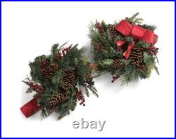 Double Hanging Christmas Wreath Aspen with Cedar Berries Red Ribbon Bow NEW 45