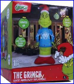 Dr. Seuss 10FT Inflatable Giant Grinch with Fuzzy Plush Fabric Christmas Inflata