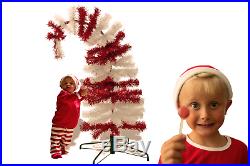 Dr. Seuss Themed Red and White TInsel Christmas Tree Cat in the Hat 5FT Tall