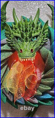 Dragon Wreath Earth Dragon Greens Burlap Mesh Handmade